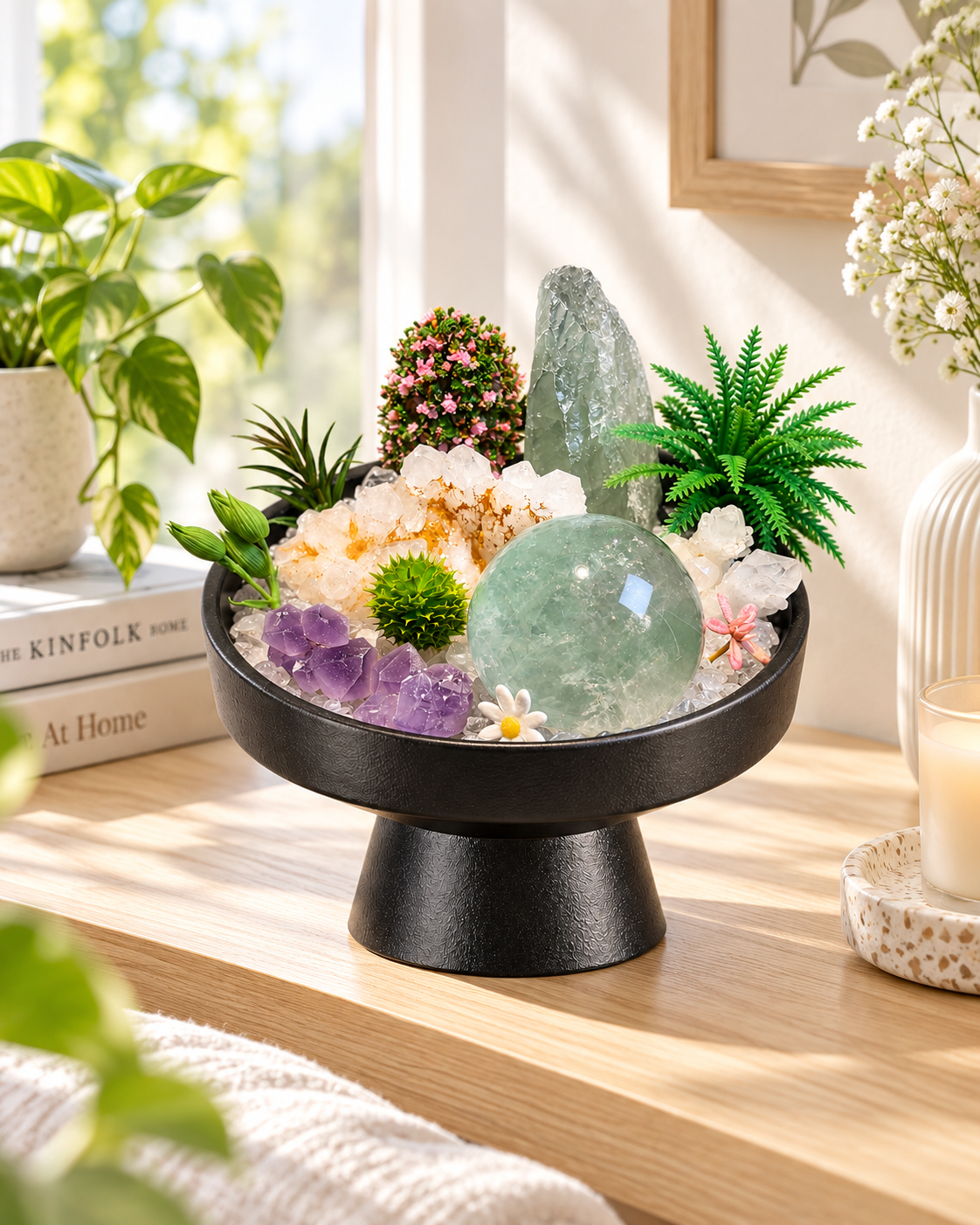 Verdant Orb — Clear Quartz & Amethyst Crystal Garden