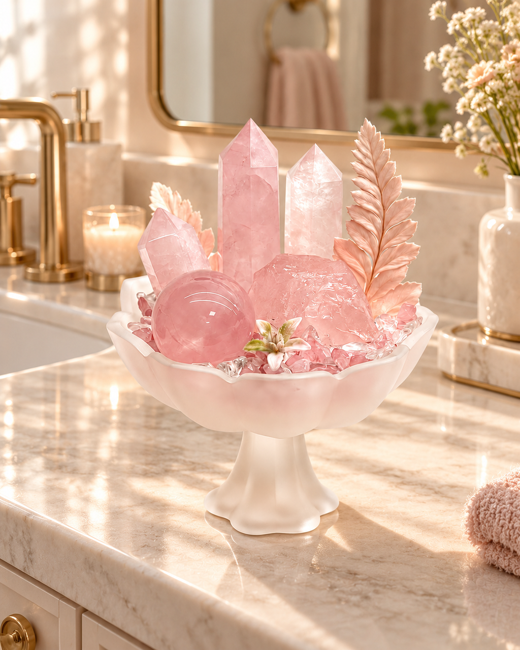 Rose Luminance — Rose Quartz & Clear Quartz Crystal Garden