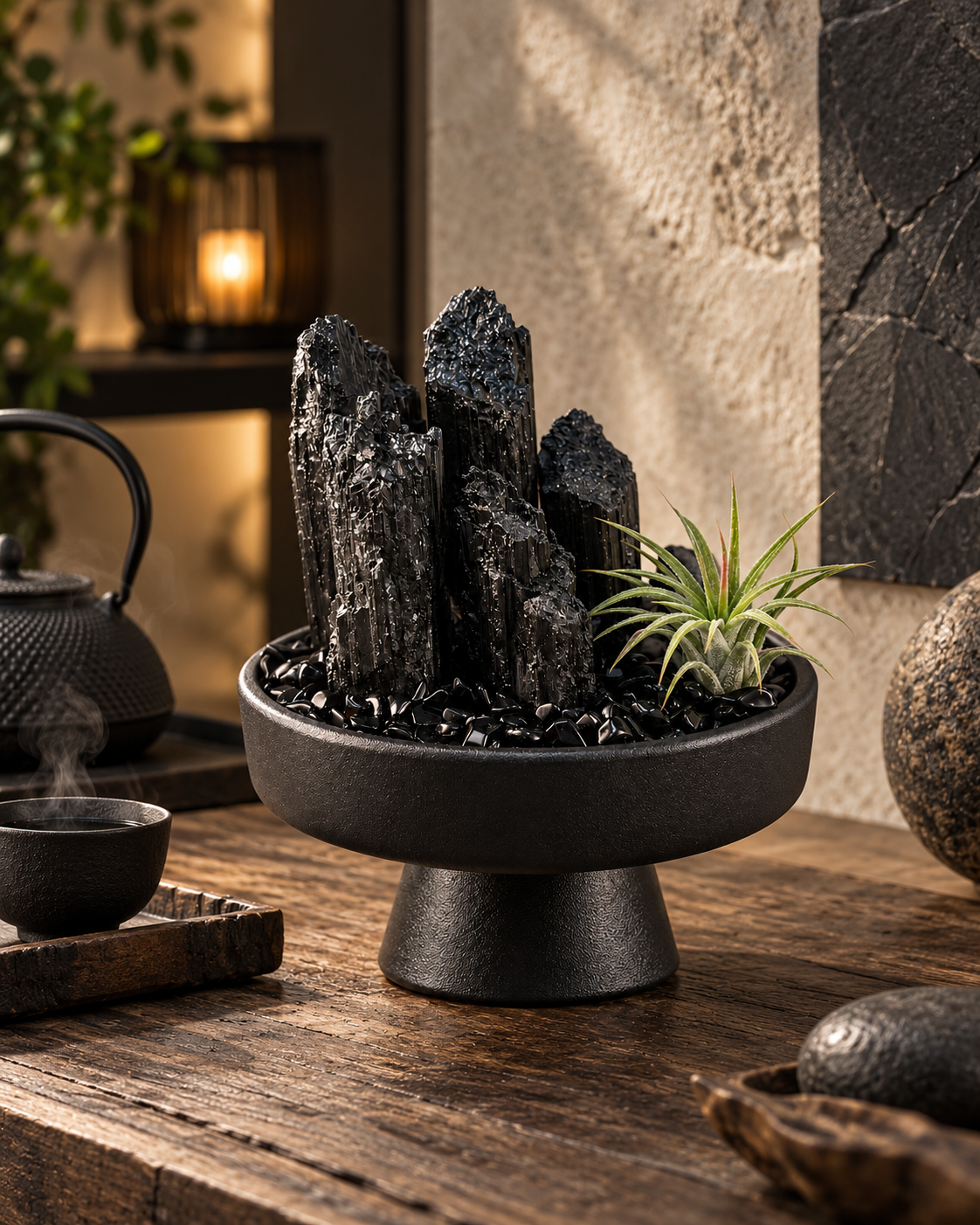 Noir Pillars — Black Tourmaline Crystal Garden