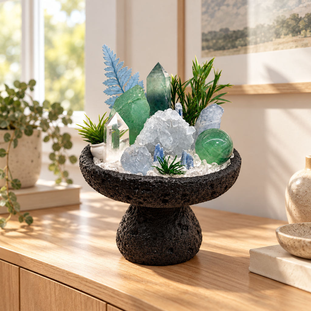 Alpine Verdure — Green Fluorite & Clear Quartz Crystal Garden