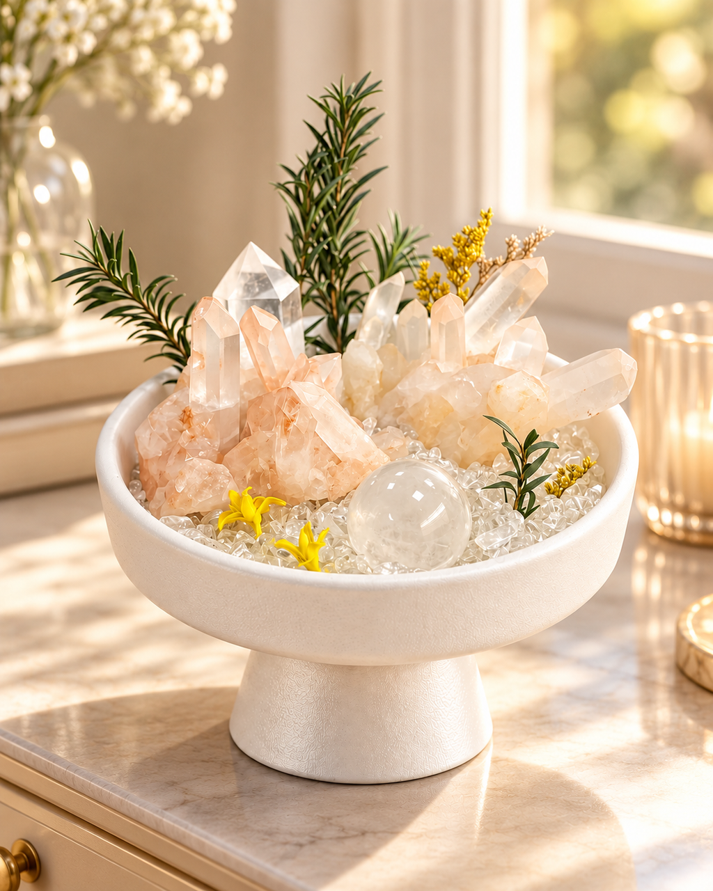 Peach Clarity — Clear Quartz Crystal Garden