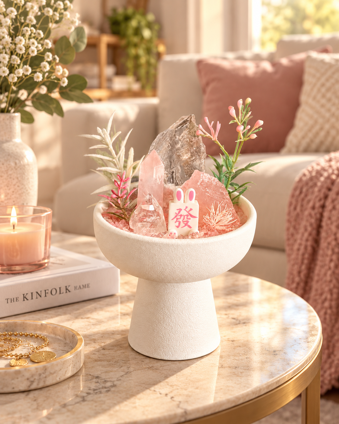 Blush Stone — Rose Quartz & Smoky Quartz Crystal Garden