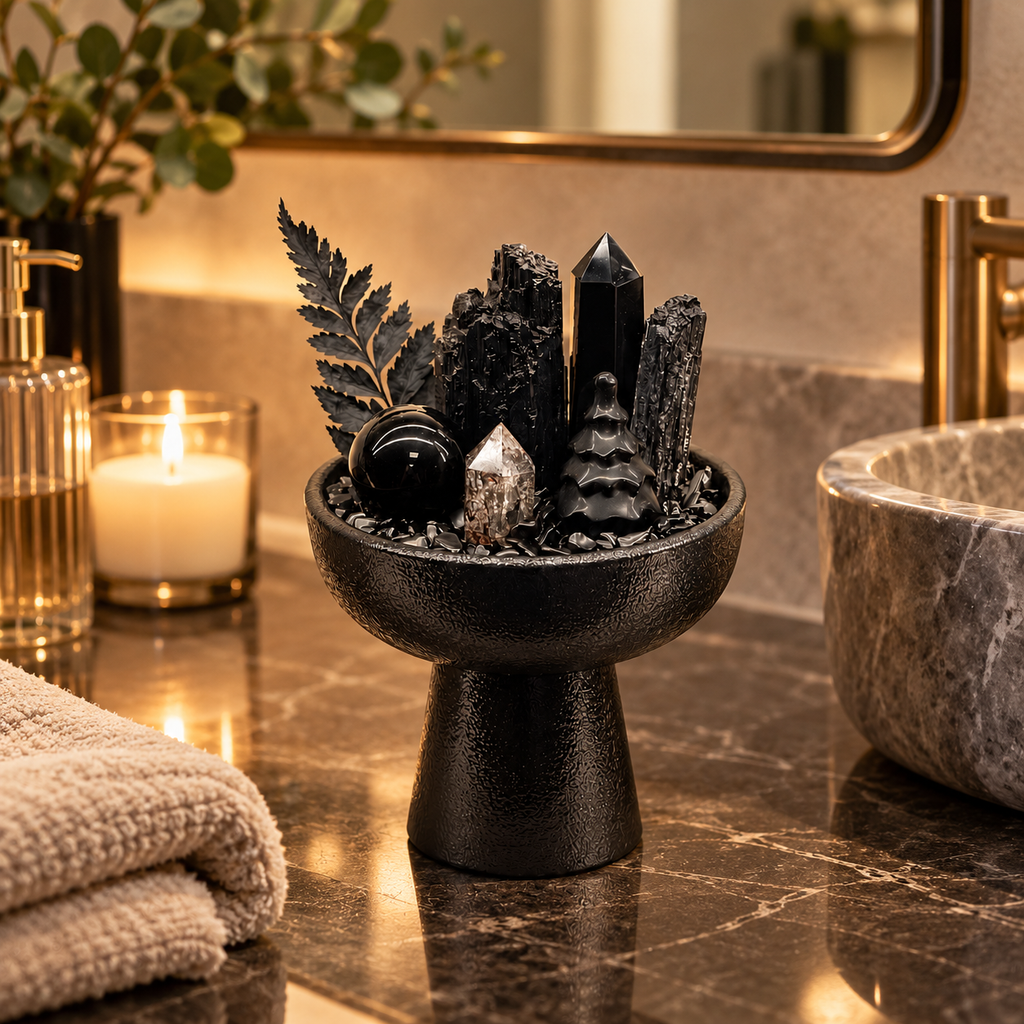 Night Citadel — Black Tourmaline & Black Obsidian Crystal Garden