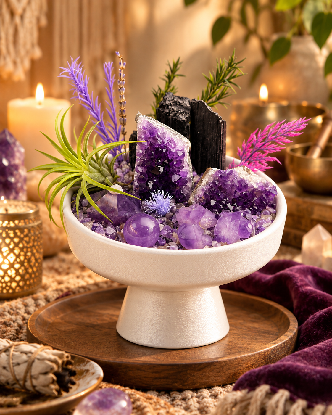 Violet Bastion — Black Tourmaline & Amethyst Crystal Garden