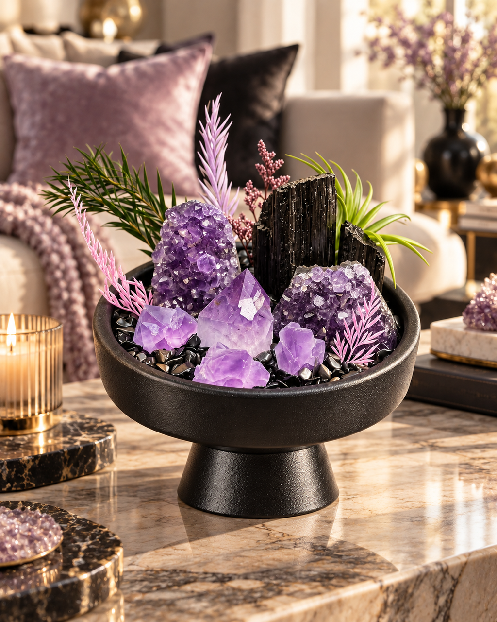 Violet Bastion II — Amethyst & Black Tourmaline Crystal Garden