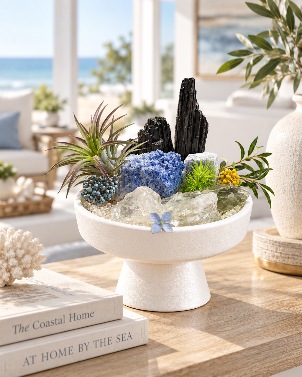 Azure Pillars — Black Tourmaline & Clear Quartz Crystal Garden
