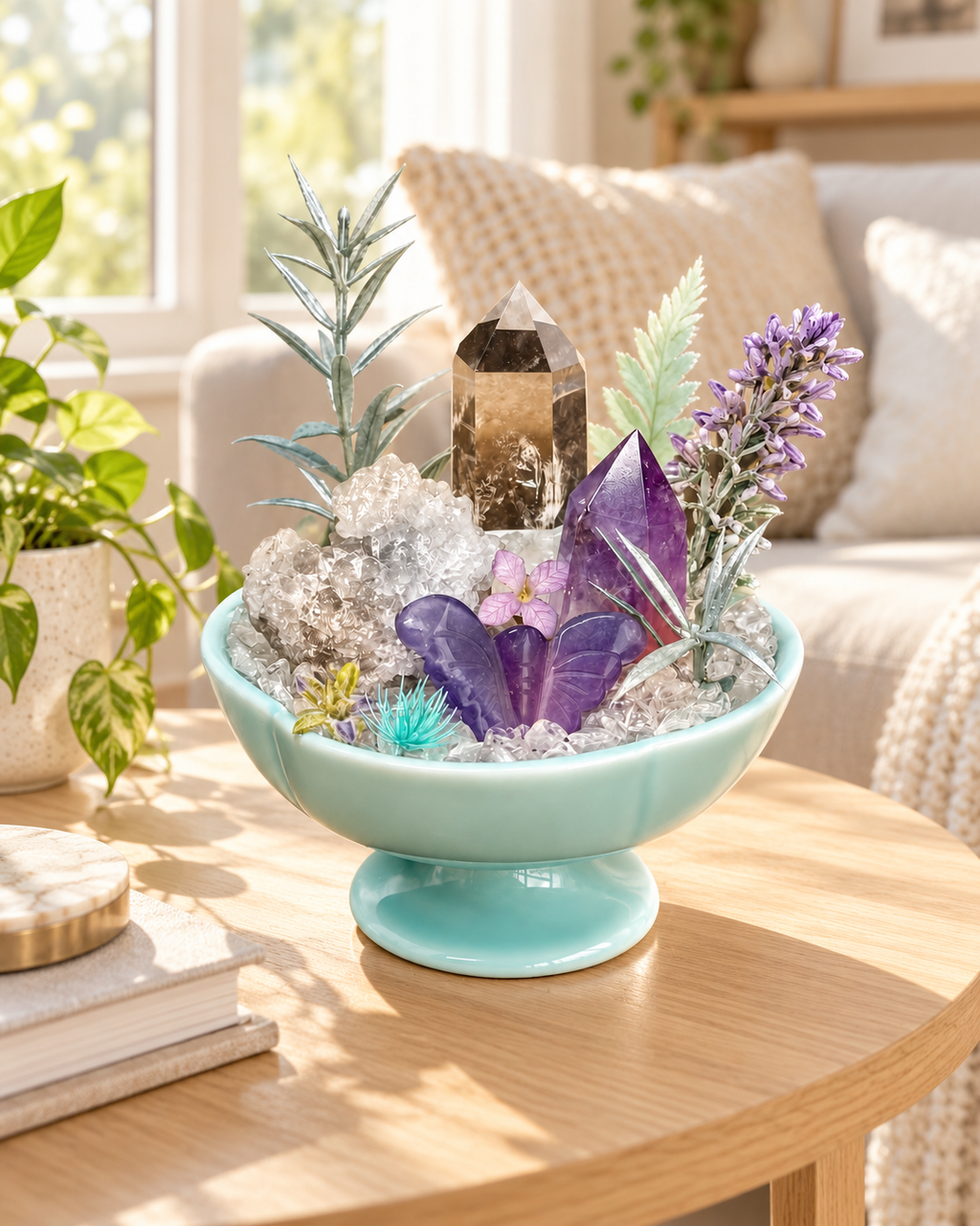 Twilight Prism — Amethyst & Smoky Quartz Crystal Garden