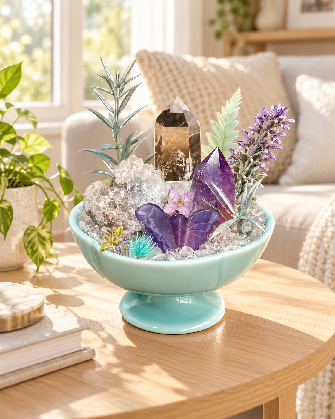 Twilight Prism — Amethyst & Smoky Quartz Crystal Garden