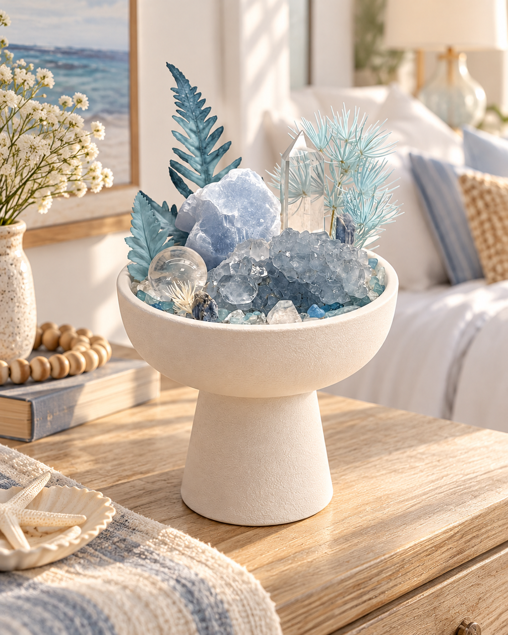 Azure Stillness — Celestite & Clear Quartz Crystal Garden