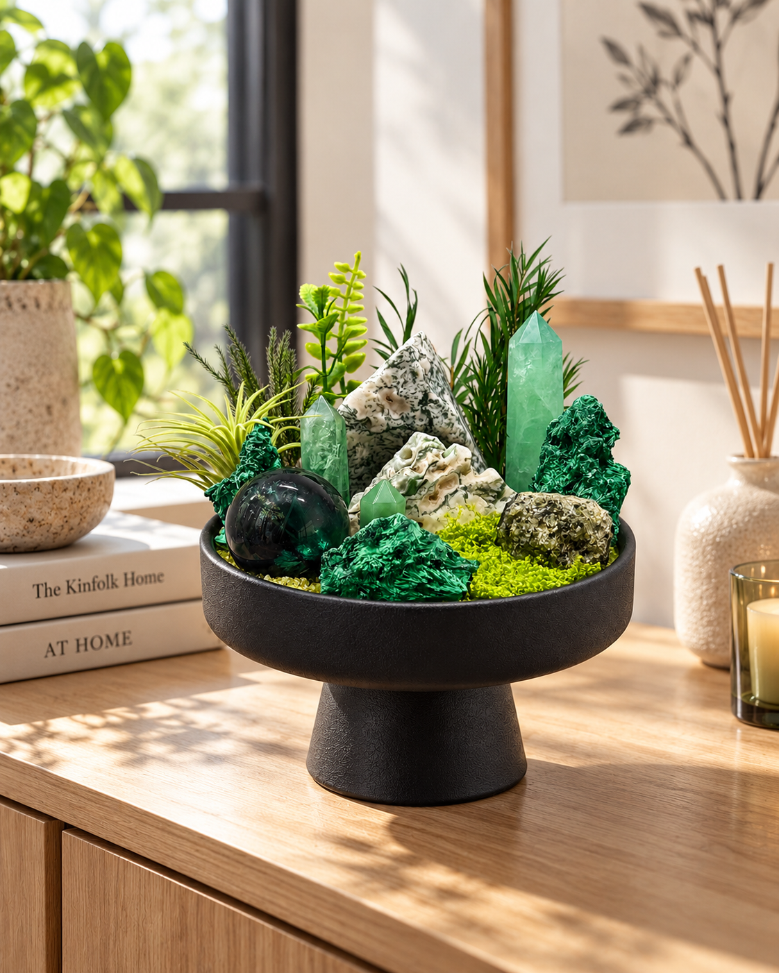 Verdant Monument — Green Fluorite & Malachite Crystal Garden
