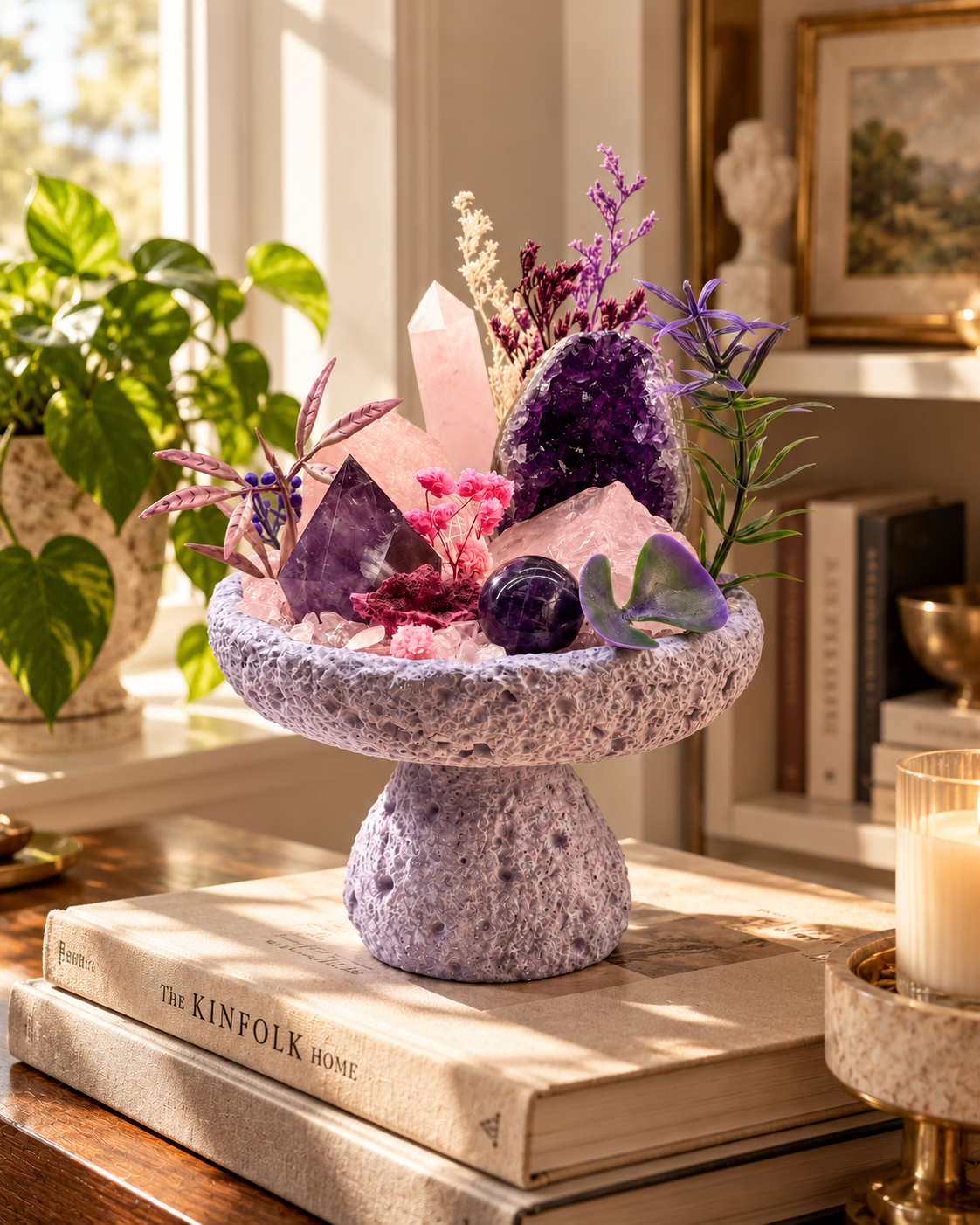 Magenta Nocturne — Amethyst & Rose Quartz Crystal Garden