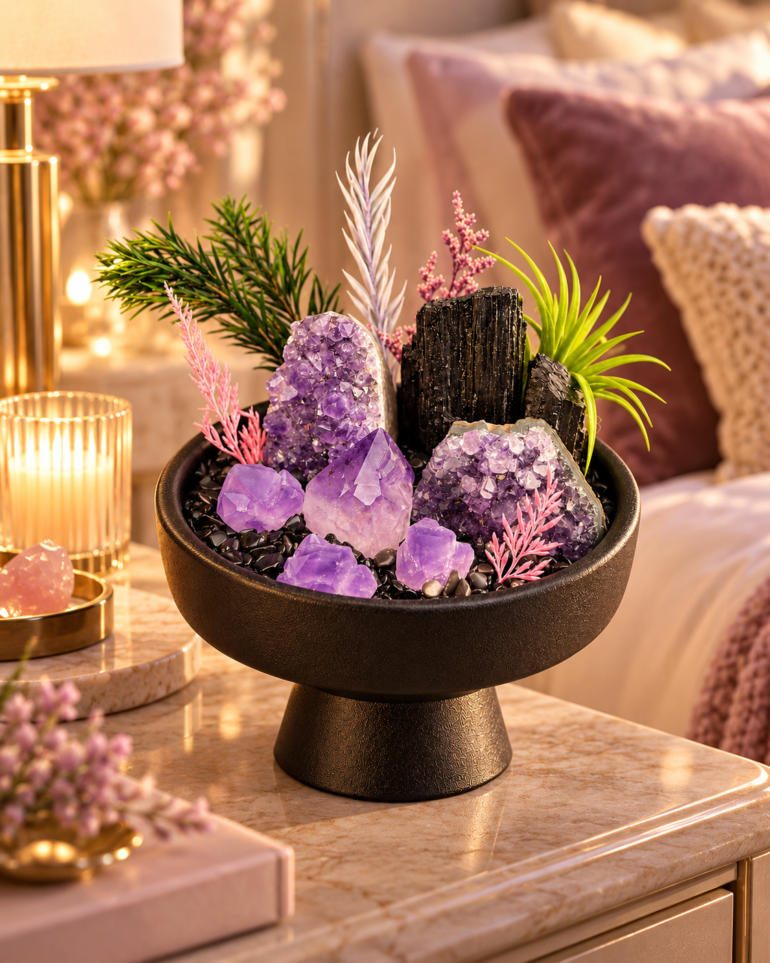 Violet Shelter — Amethyst & Black Tourmaline Crystal Garden