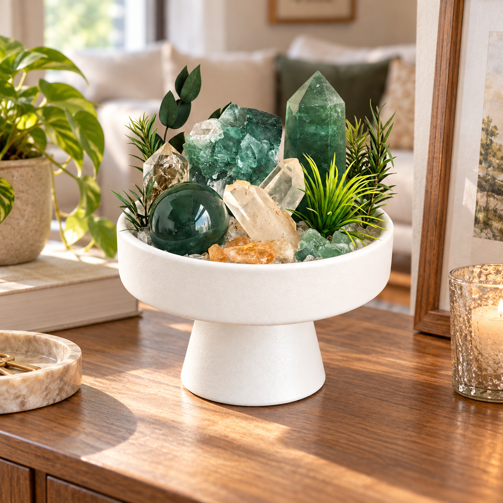 Emerald Current — Green Fluorite & Clear Quartz Crystal Garden