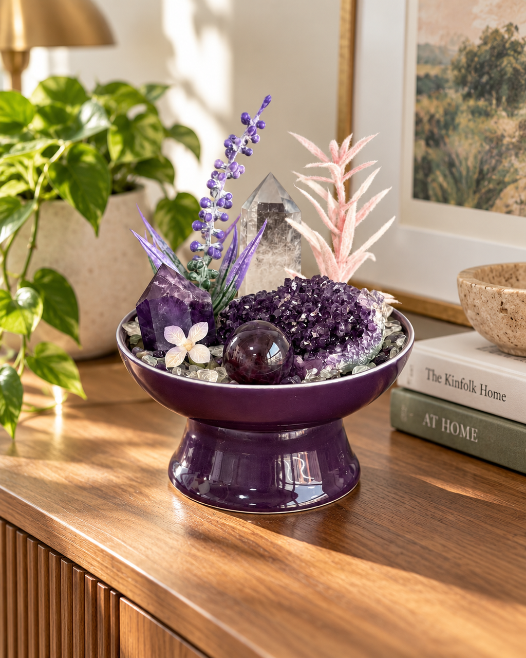 Violet Poise — Amethyst & Clear Quartz Crystal Garden