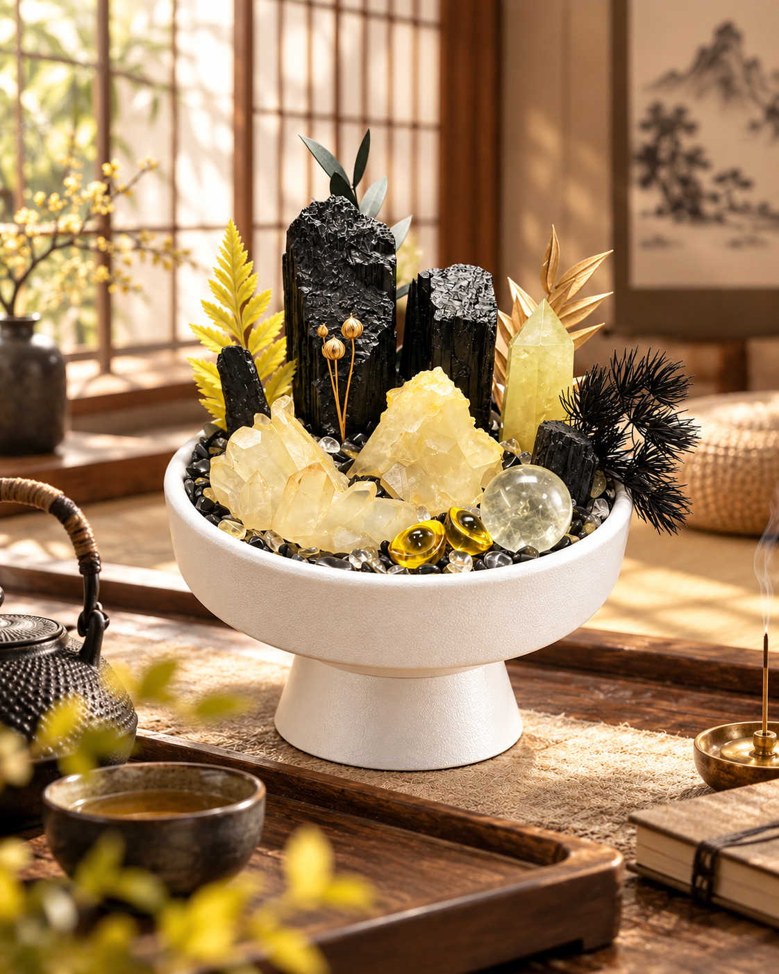 Solar Sentinel — Black Tourmaline Crystal Garden