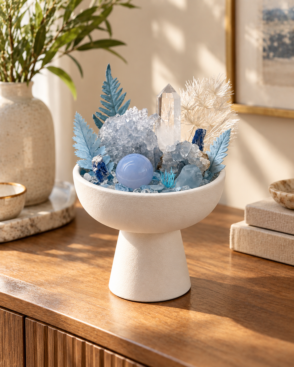 Winter Halo — Blue Calcite & Clear Quartz Crystal Garden