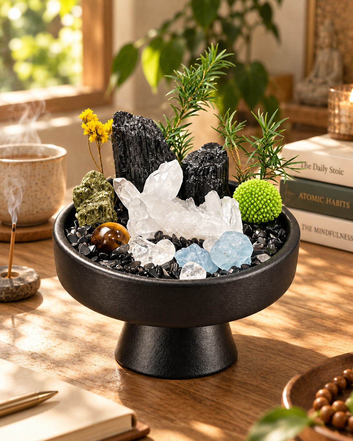 Bright Resolve — Black Tourmaline & Clear Quartz Crystal Garden
