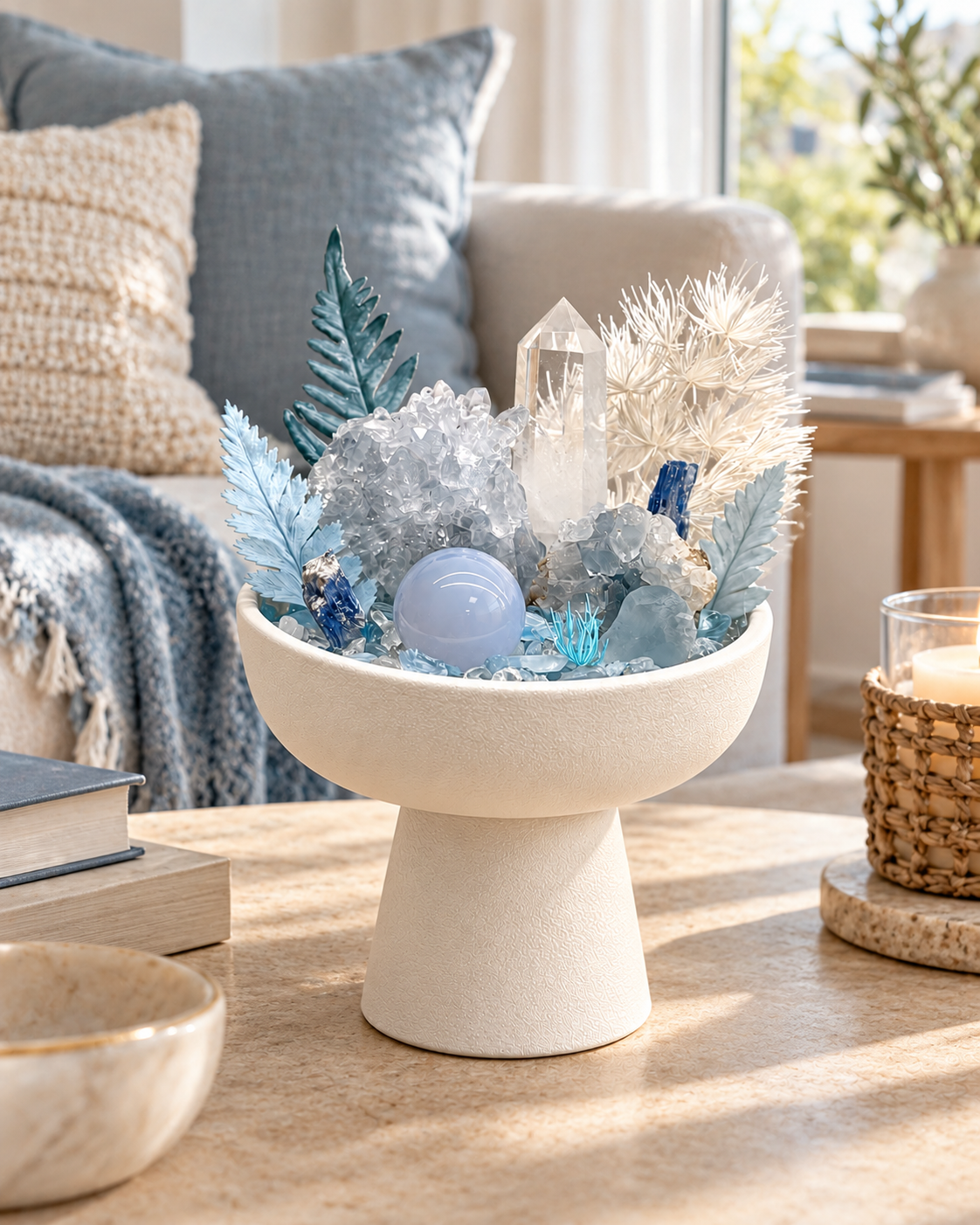 Winter Halo — Blue Calcite & Clear Quartz Crystal Garden