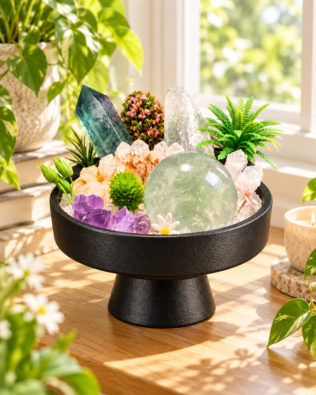 Green Orbit — Clear Quartz & Amethyst Crystal Garden